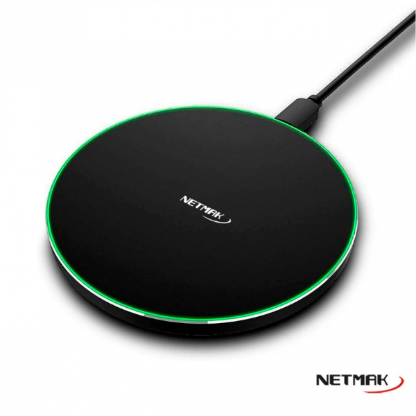 Producto - Cargador inalambrico -tecnologia Qi -15W -cable USB type-C -indicador led -black
