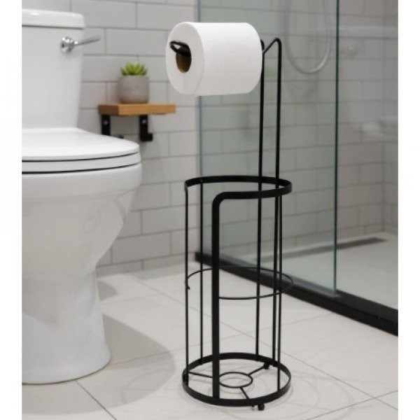 Producto - PORTA PAPEL HIGIENICO VERTICAL DE PISO DE METAL 50X15CM NEGRO - 1