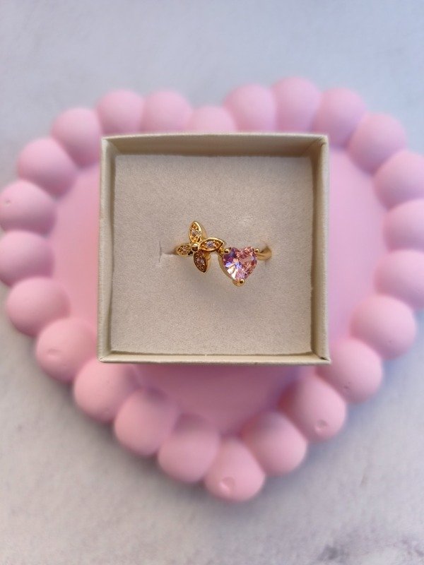 Producto - Anillo dorado Corazón y flor - 0