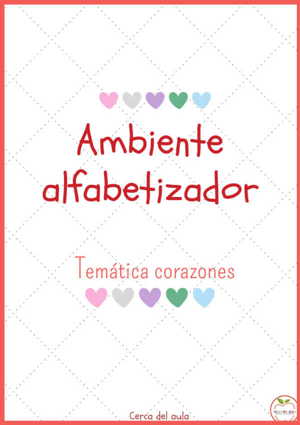 Producto - Kit ambiente alfabetizador-Tema corazones- Abc imprenta/cursiva palabras seguras
