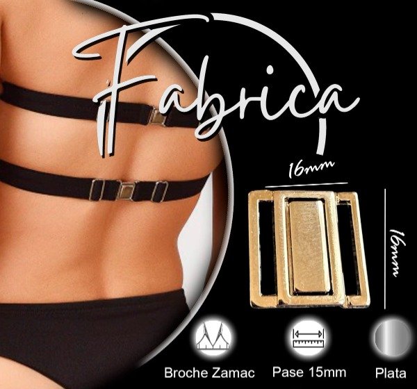 Producto - Broche de Espalda zamac. Pase: 15mm (por unidad) Niquel-Plata