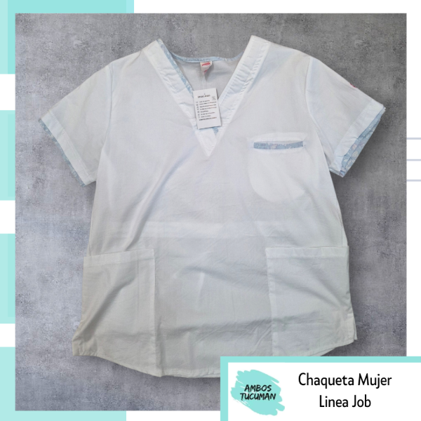 Producto - Chaqueta Job (Blanca detalle Estampado Celeste)