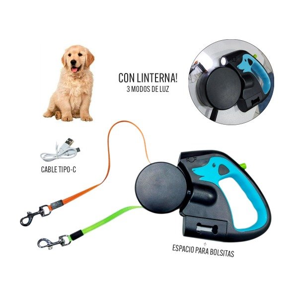 Producto - Correa Doble Retractil para Perro