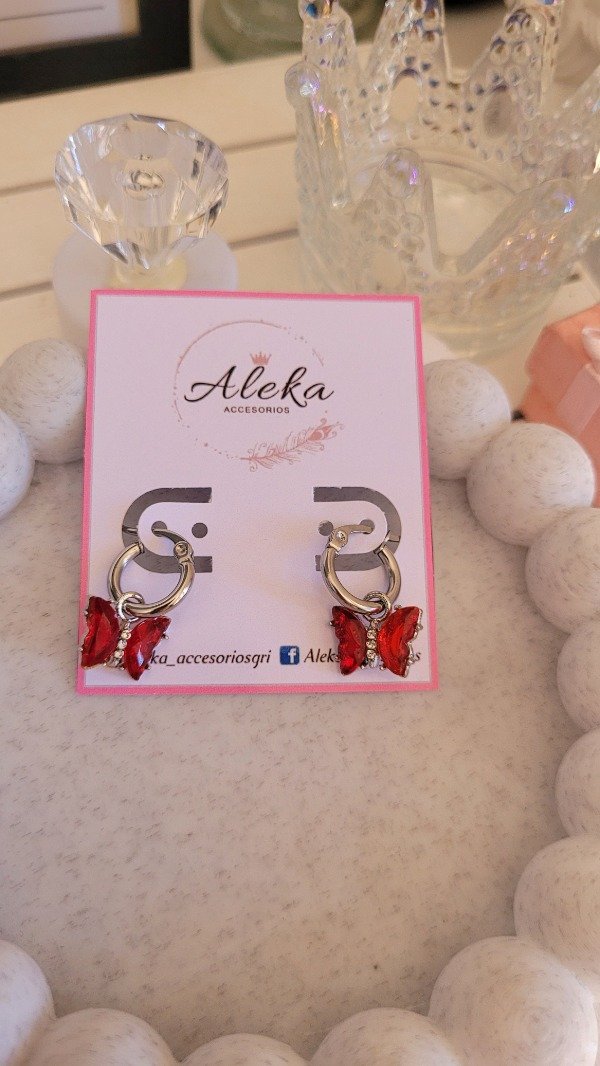 Producto - Argollas dije de mariposa roja de acero quirúrgico - 2