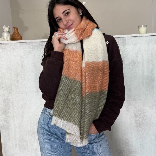 Producto - Pashmina RUSIA combinada en naranja, verde, celeste y blanco