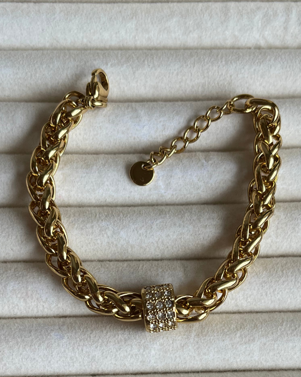 Producto - Pulsera con cúbic de acero dorado 17-20cm