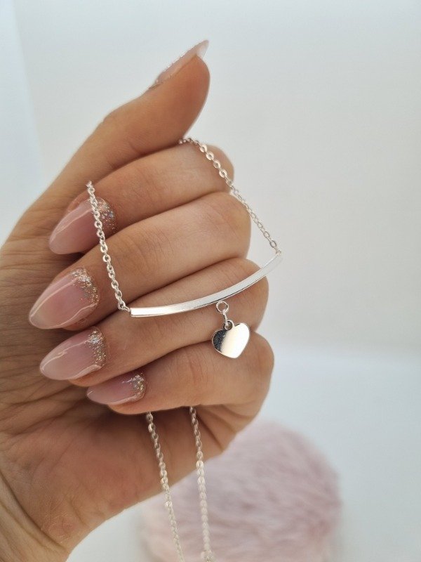 Producto - Cadena acero blanco dije lineal colgante corazon cxx929