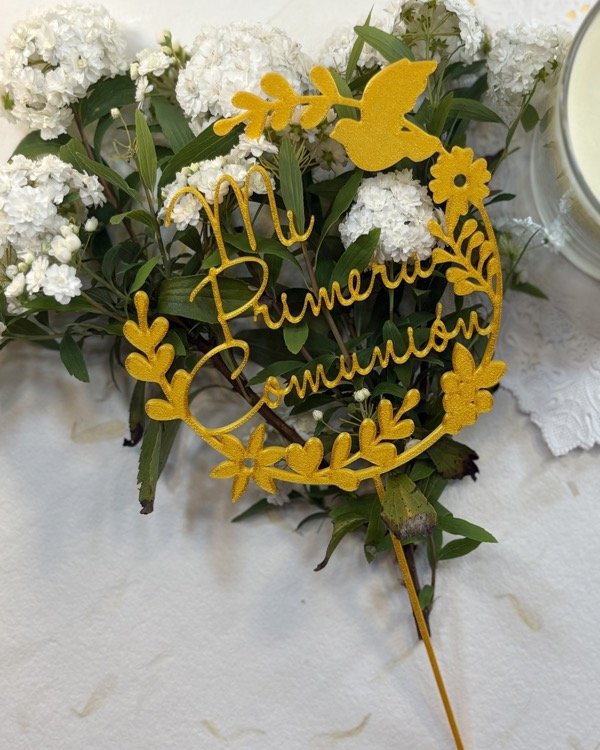 Producto - Topper para torta Mi Primera Comunión flores
