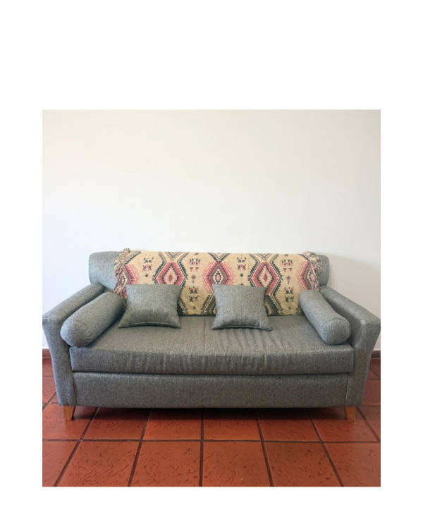 Producto - Sillón de 2 cuerpos de chenille premium / Manta y almohadones incluídos / 180x80