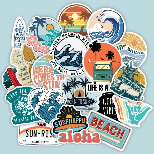 Producto - Pack 20 Stickers Vinilo Uv Premium - Surf