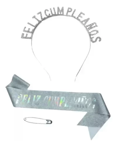 Producto - Set Vincha y Banda Feliz Cumpleaños - Plateado