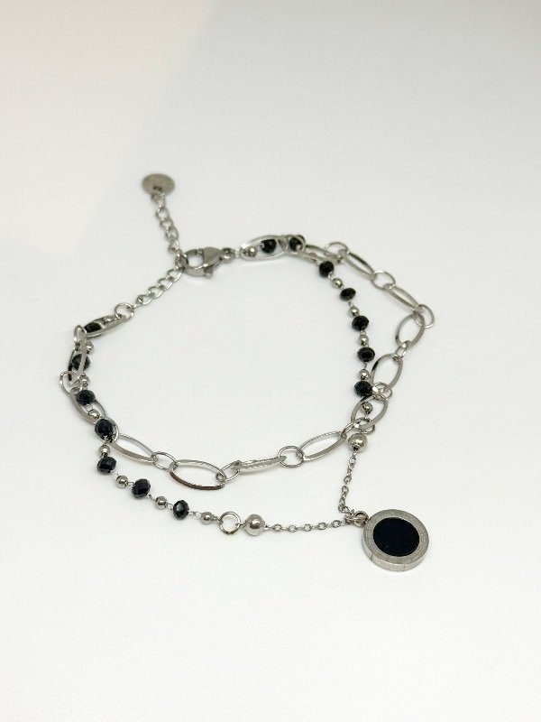 Producto - Pulsera acero quirúrgico doble con dije bulgari y ónix
