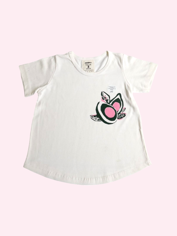 Producto - Remera manga corta blanca con palta rosa Minghas 6 años NUEVA