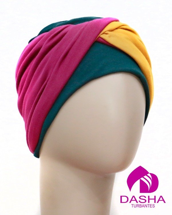 Producto - Turbante Maui verde inglés morado azafrán