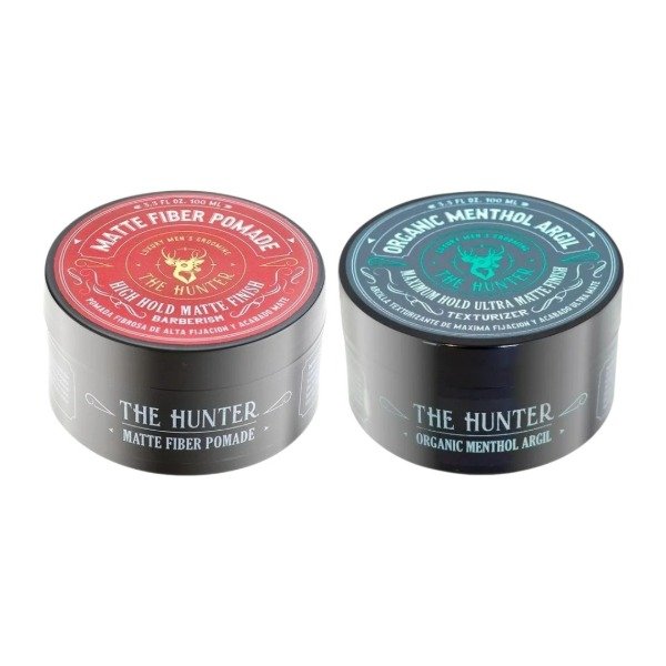 Producto - COMBO THE HUNTER POMADA MATTE FIBER + POMADA ORGANIC MENTHOL ARGIL