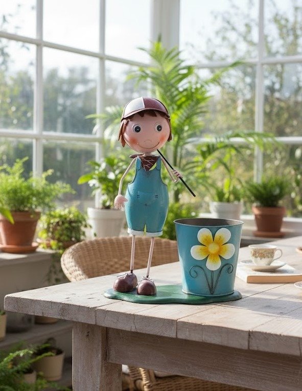 Producto - Porta Maceta De Chapa Figura De Nene Altura 37 Cm