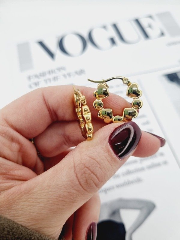 Producto - Aros acero dorado argollita inflad corazones circ