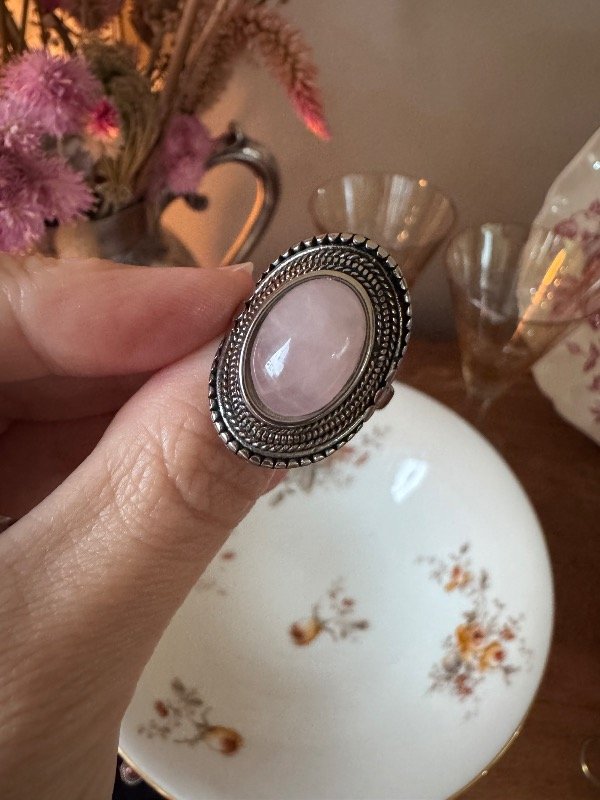 Producto - Anillo acero cuarzo rosa 19 milímetros