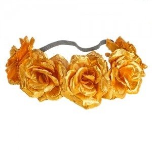 Producto - Vincha 4 flores de tela dorada