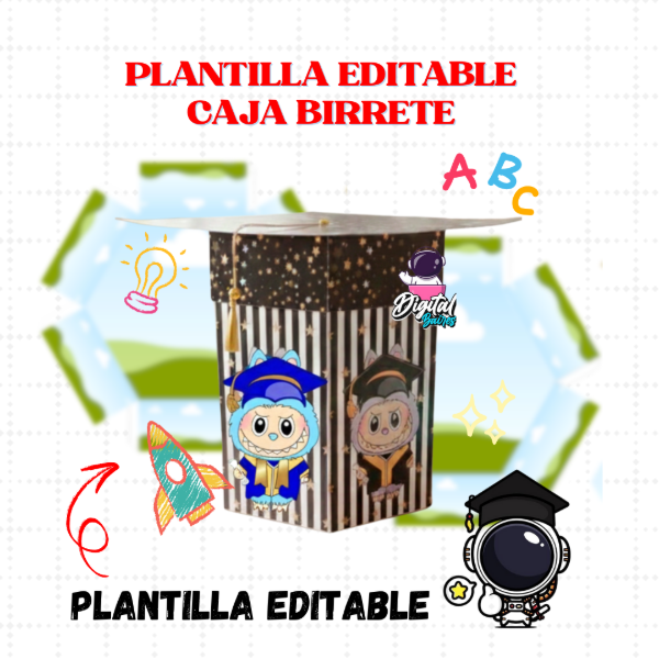 Producto - Plantilla Editable en Canva Caja Birrete, DigitalBaires