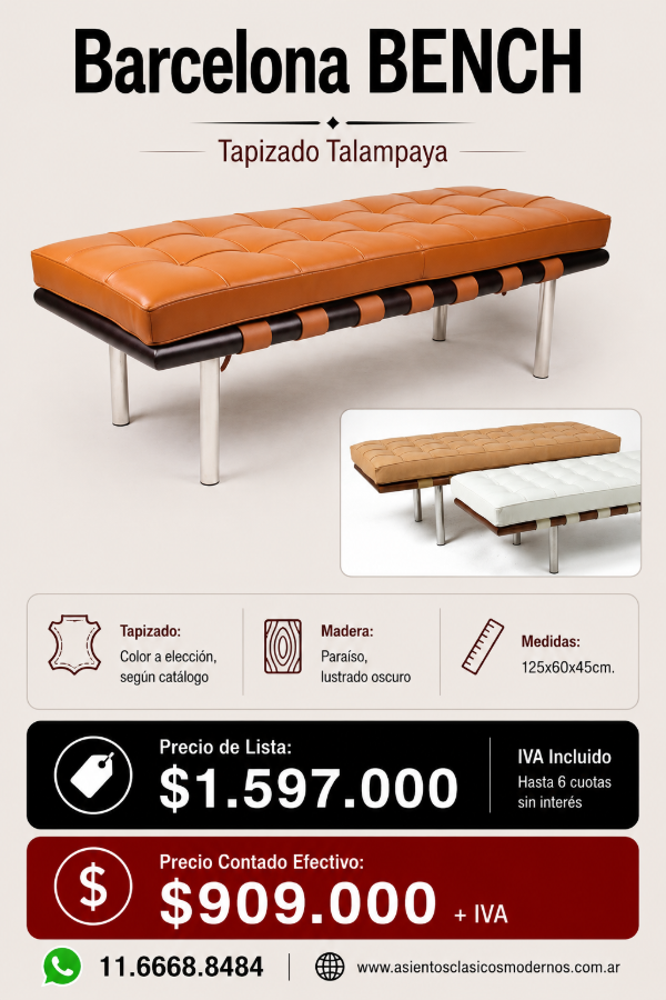 Producto - Sillón Mies BARCELONA BENCH, Patas Tubular Cromadas!