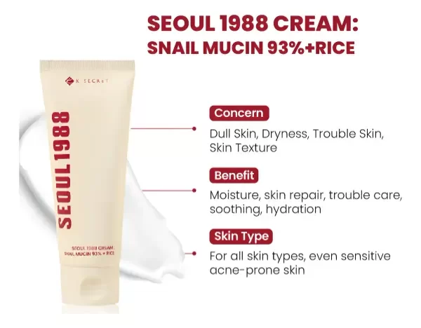 Producto - Crema Facial Reparadora SEOUL 1988 Cream Snail Mucin 93p/ciento - Rice 100ml. - 1