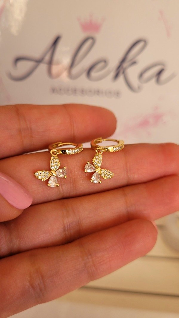 Producto - Conjunto Mariposa dije y aros con cubic de acero dorado - 7